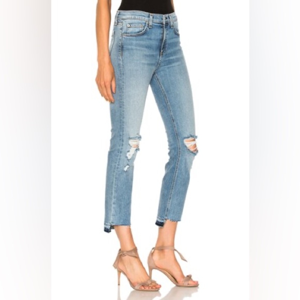 Rag & Bone High-Rise Stove Pipe Distressed Step Hem Jeans in Prospector Size 25